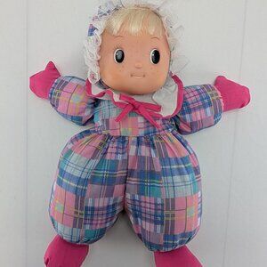 Uneeda Plush Doll Rubber Face Blonde Hair Freckles Plaid Pink 13" Vintage